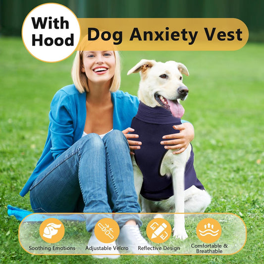 Dog Anxiety Vest, Reflectiveanxiety Vest for Dogs, Breathable Dog Calming Vests with Hoodie, Adjustable Dogs Anxiety Jacket for Thunderstorms Fireworks Vet Visits Separation
