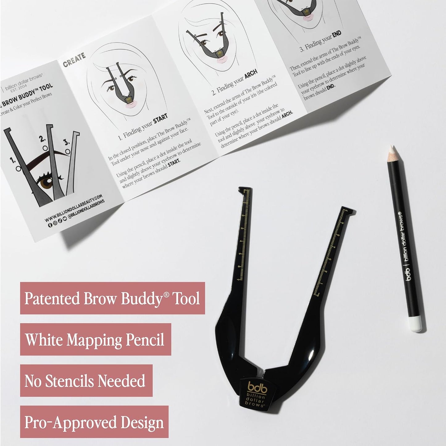 Billion Dollar Brows 2-Piece Brow Buddy Contour Stencil Microblading Kit – Achieve Symmetrical, Perfectly Shaped Brows, Ideal for Tweezing, Threading & Waxing, Vegan & Cruelty-Free - Black