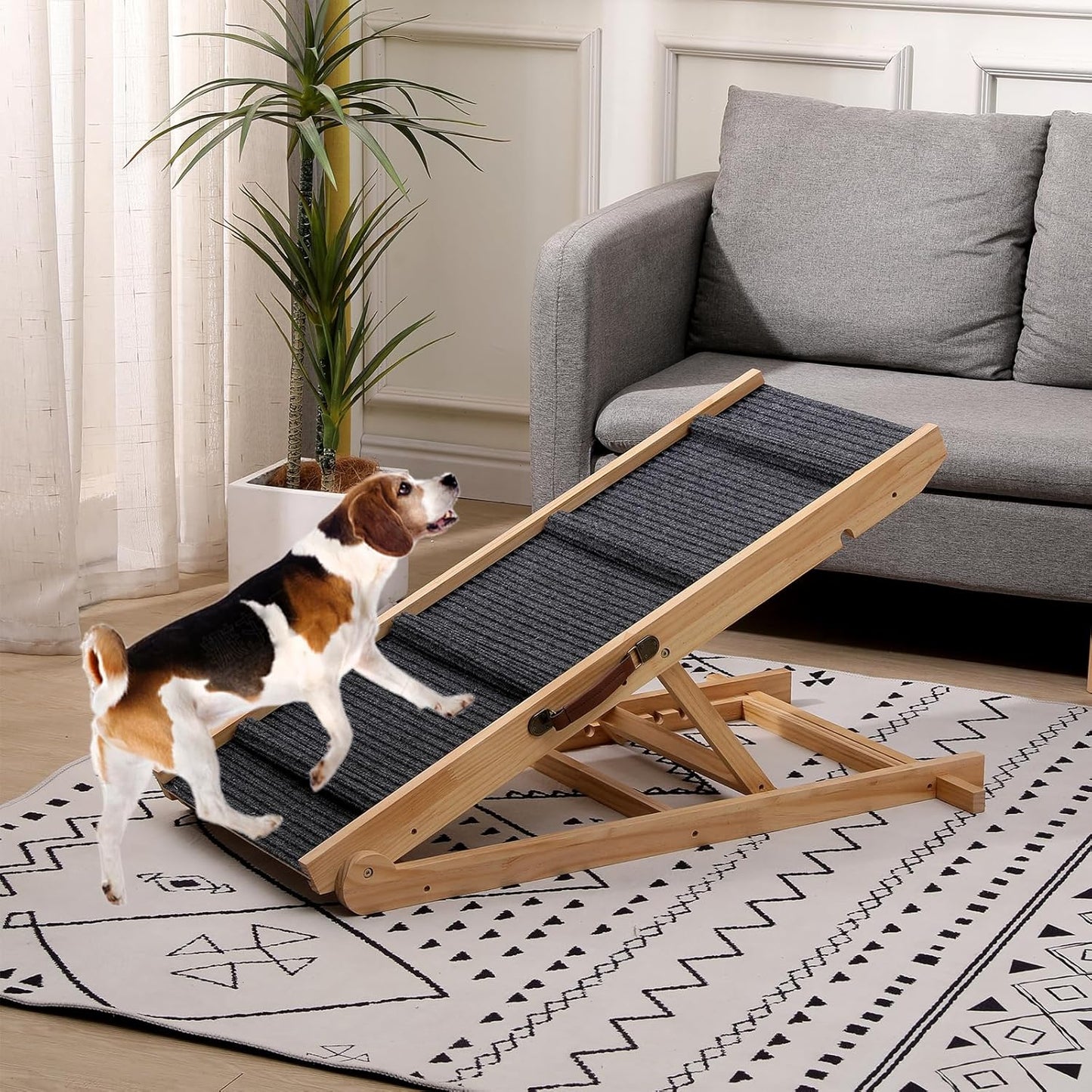 Foldable Wooden Dog Ramp & Pet Stairs - 5-Level Non-Slip Pet Steps for Dogs & Cats, Balanced Indoor/Outdoor Use