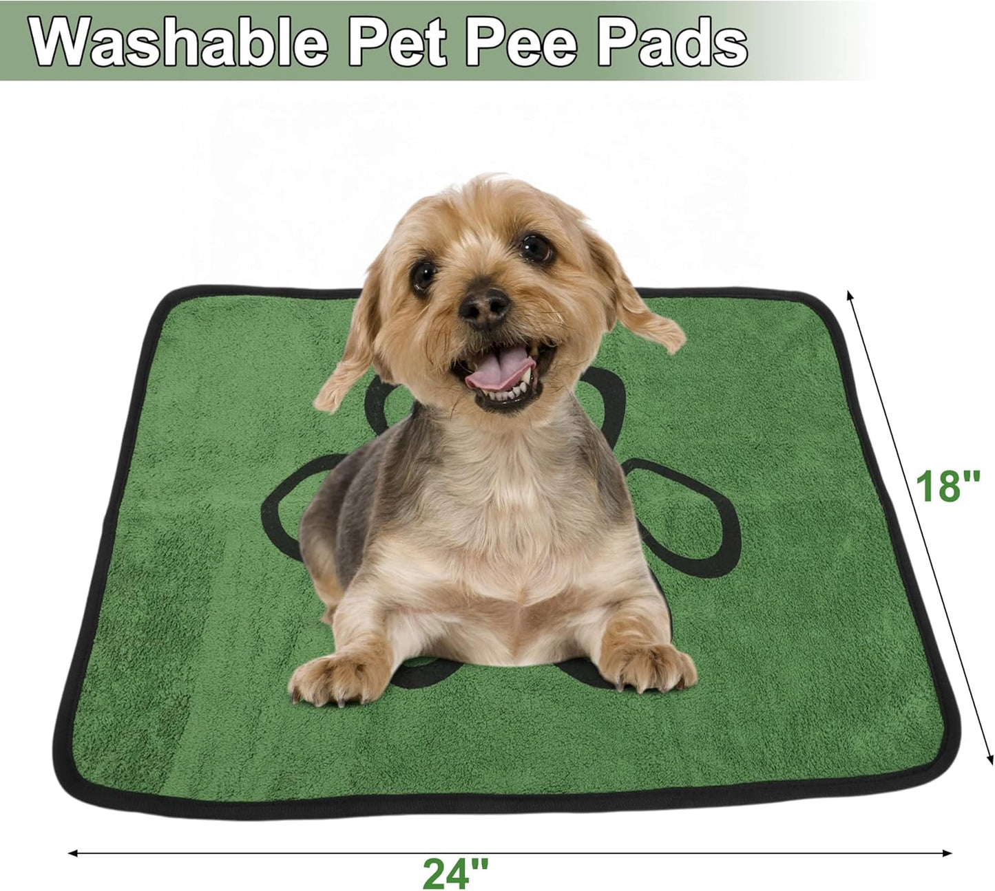 Grass Pad for Dogs Potty, Washable Pee Pads for Dogs, Absorbent Reusable Puppy Pads for Potty Training Floor Couch Bed and Crate, 18"x24", Green