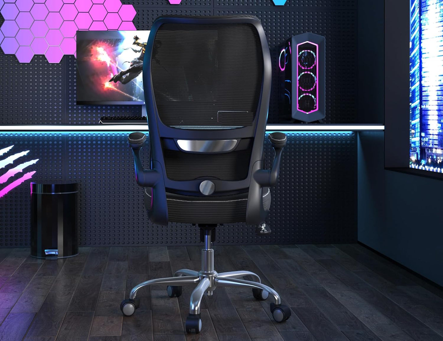 TRALT Ergonomic Office Chair - Desk Chair with Wave High Back Adjustable Lumbar Support Computer Chair - Gaming Chairs Mesh Backrest and PU Leather Seat for Home Reading Chairs to Adults(Black)