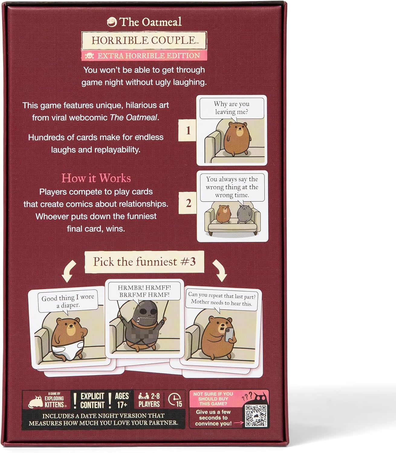 Exploding Kittens Horrible Couple – Extra Horrible Edition – Party Game for 2-8 Players, from The Creators of Horrible Therapist | A Fun Game Night with Friends, Funny Card Game for Adults