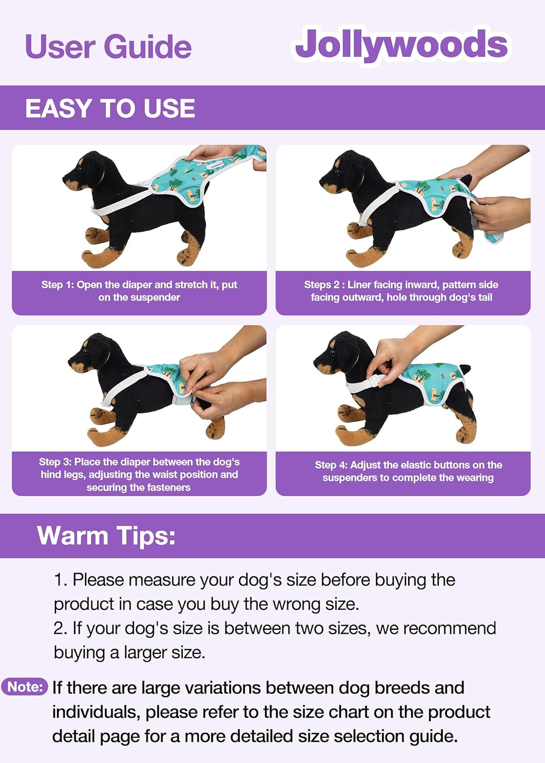 3 Pack Washable Female Dog Diaper Onesie Sanitary Pantie with Adjustable Suspender, Reusable Fixed Doggie Diapers, Super Absorbent Leakproof for Small Medium Large Dog in Heat Cycle L