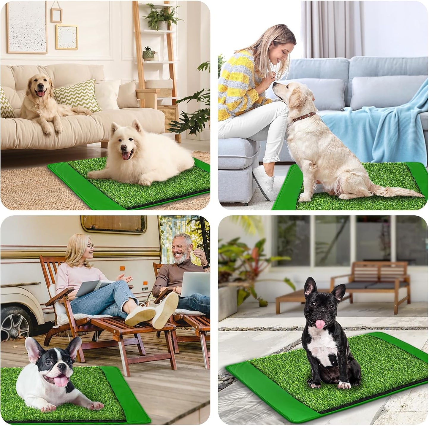 Dog Grass Mat with Pee Pad 20ร25", Small Dog Litter Box Indoor Artificial Turf Grass Porch Waterproof Patio Potty Tray for Doggie Reusable Washable and Lawn for Replacement Puppy Training