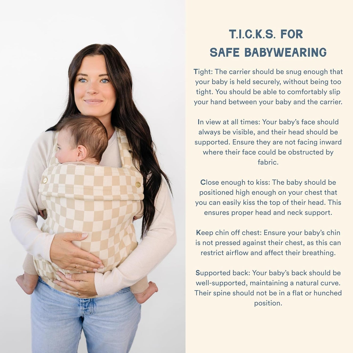 Ava & Oliver Essential Baby Carrier – Ergonomic, Hip-Healthy Soft Structured Carrier for Infants & Toddlers (7–35lbs) - Front and Back Carry, Breathable Fabric, Stylish & Lightweight (Almond Check)