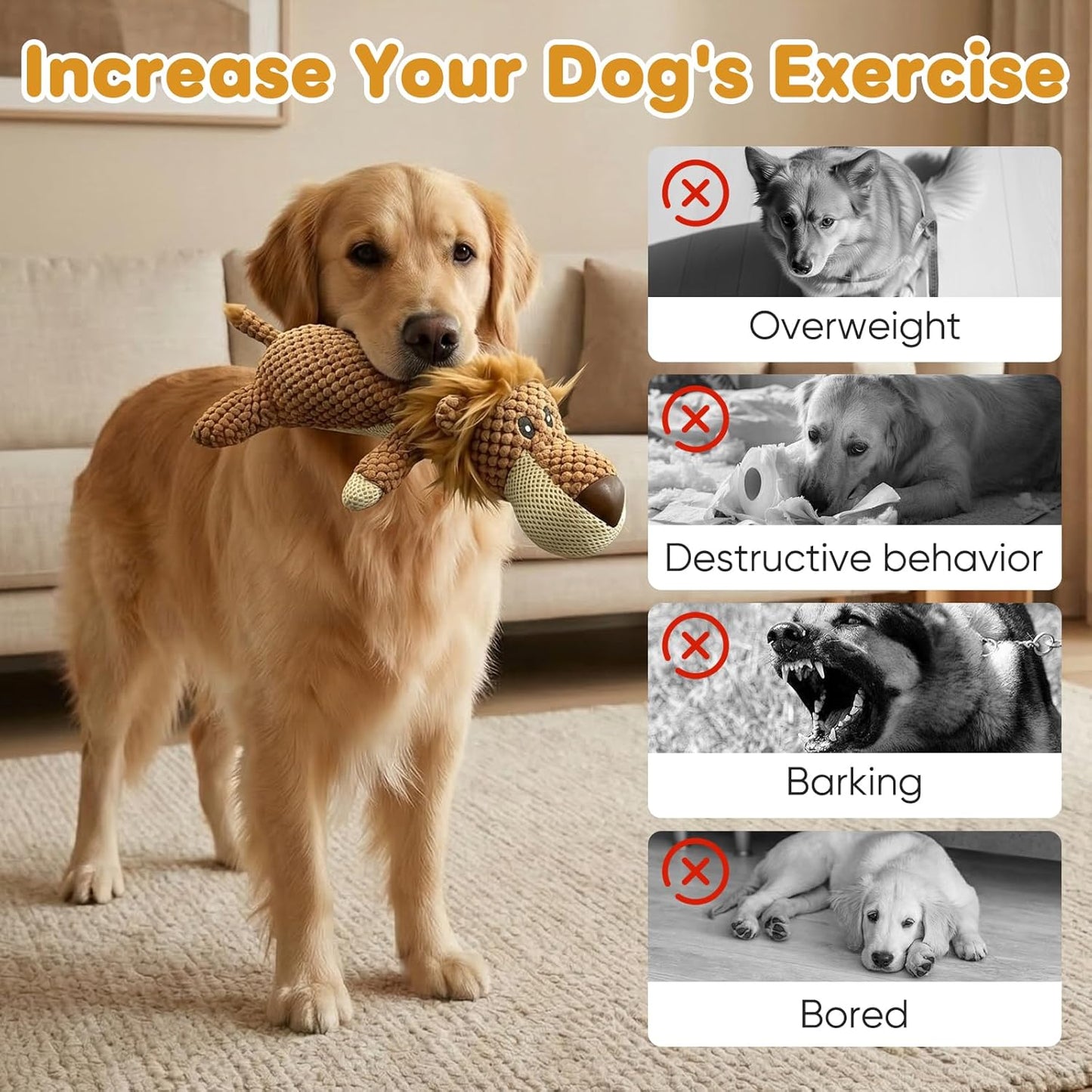 Dog Toys Indestructible Dog,Soft Chew Toy,Durable Squeaky Dog Toys for Heavy Chewers,Toy Puppy Pet Mutt Toy Plush Dog Chew Toy, Interactive Dog Toys (Brown)