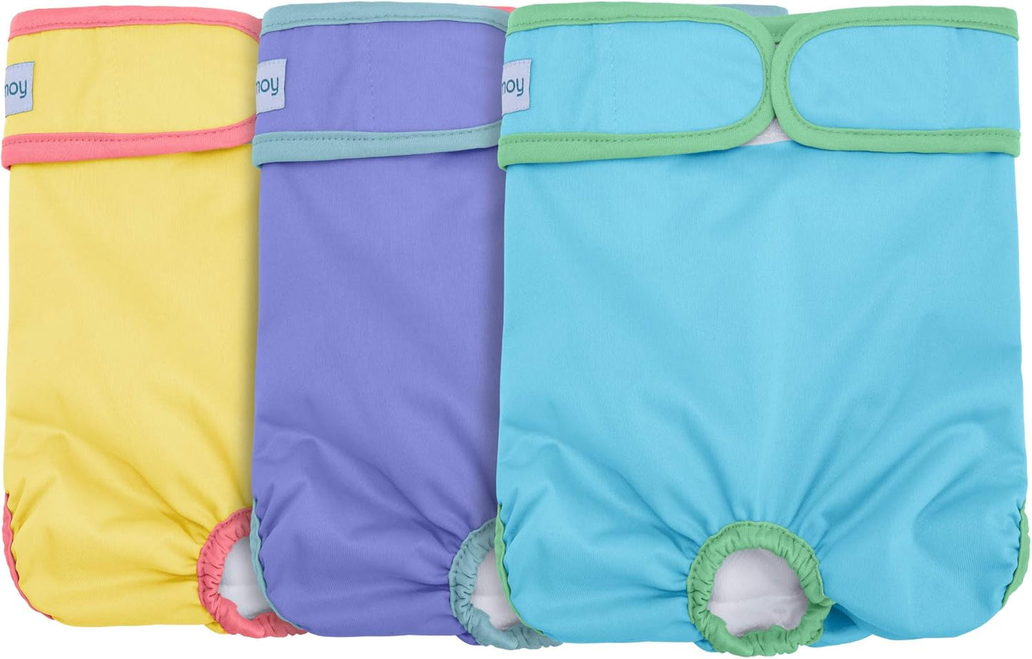 Teamoy 3Pcs Washable Female Dog Diapers, Reusable Doggie Diaper Wraps for Female Dogs, Super-Absorbent and Comfortable, Yellow + Purple + Blue, XL