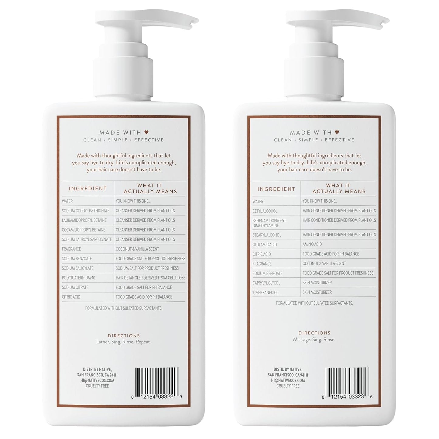 Native Coconut & Vanilla Shampoo and Conditioner Contain Naturally Derived Ingredients | All Hair Types, Color & Treated, Fine to Dry Damaged, Sulfate & Dye Free - 2-Pack