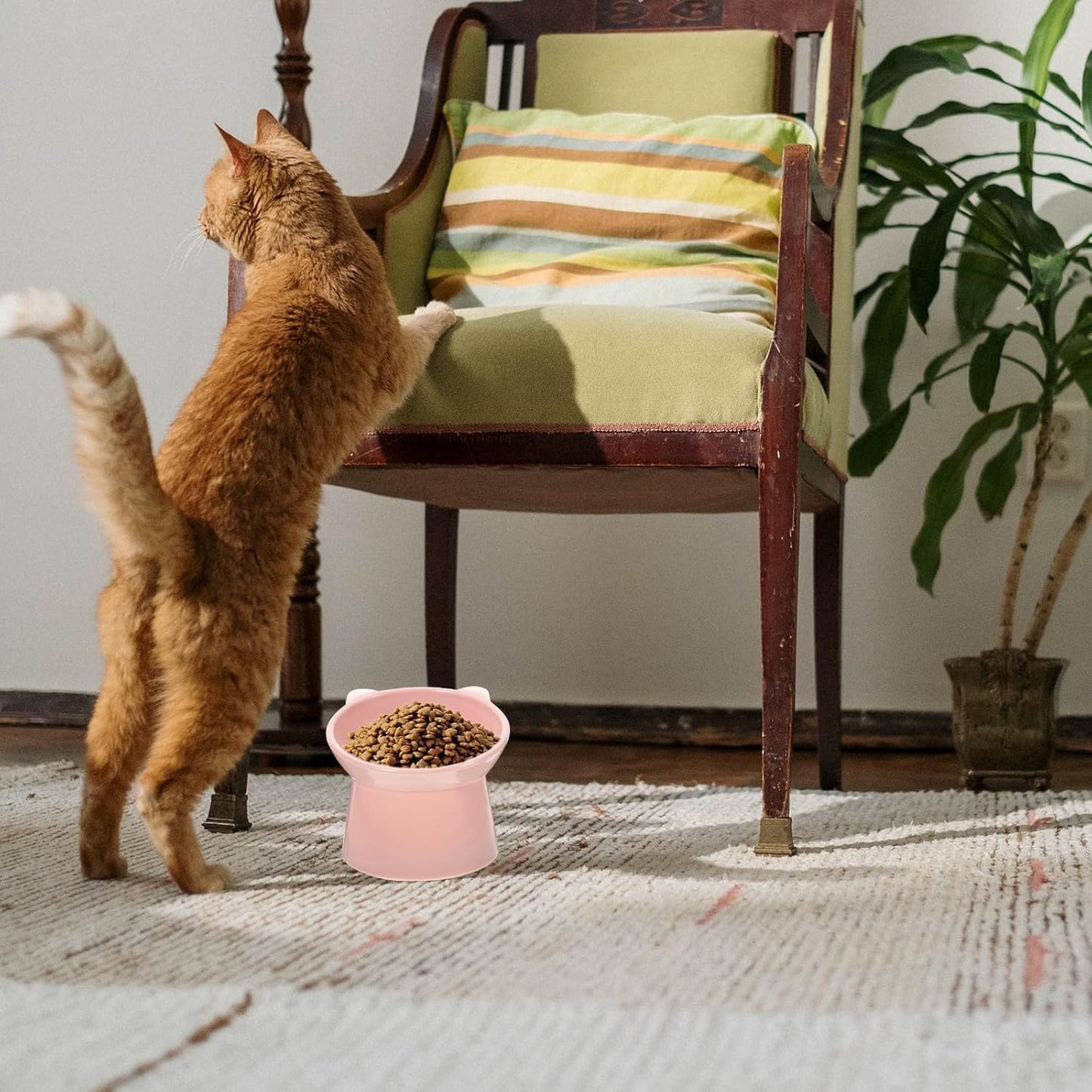 Milisten Elevated Pet Food Bowl with Neck Guard Raised Tilted Footed Feeder Cat Dog Slow Feeding Dish Pink for Small Pets