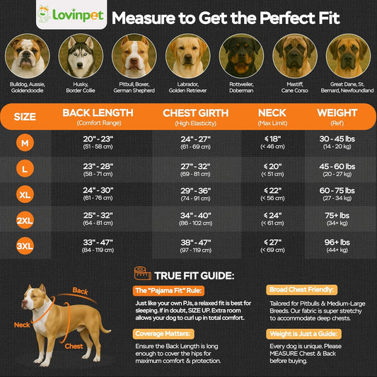 LovinPet Pajamas for Large Dogs, Big Dogs Onesies, Big Dog Pajamas, Post Surgery, Wound Care, Lightweight Stretchy Fabric, Interstellar Black Print, Dog Jumpsuit, Anti Licking, Pet PJ's, 2XL