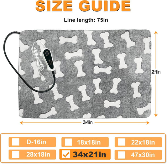 Bestio Large Dog Heating Pad,34x21 in Heated Dog Bed with Constant Heat & Auto Modes,MET&UL Certified Pet Heating Pad with Soothing Warmth,Chew-Resistant Cord,Waterproof Washable Cover-Gray