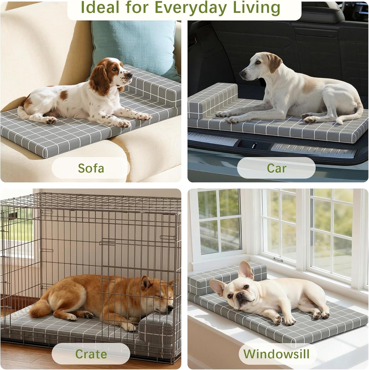 Orthopedic Dog Bed Mat Sponge-Filled with Pillow, Machine Washable with Removable Cover, Breathable Soft Fabric, Durable for Crate Training, Couch Lounging & Travel