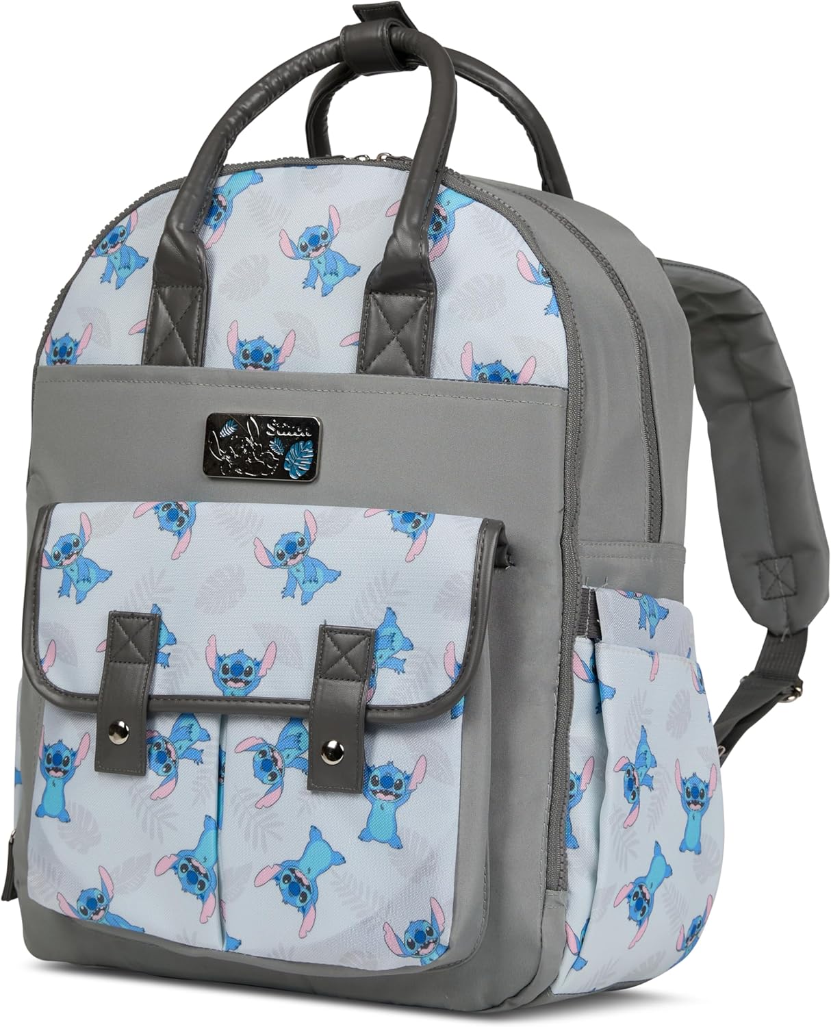 Disney Diaper Bag Backpack with Changing Pad Stich – 16” Nylon Baby Bag for Parents, Insulated Bottle Holders, Multiple Storage Pockets