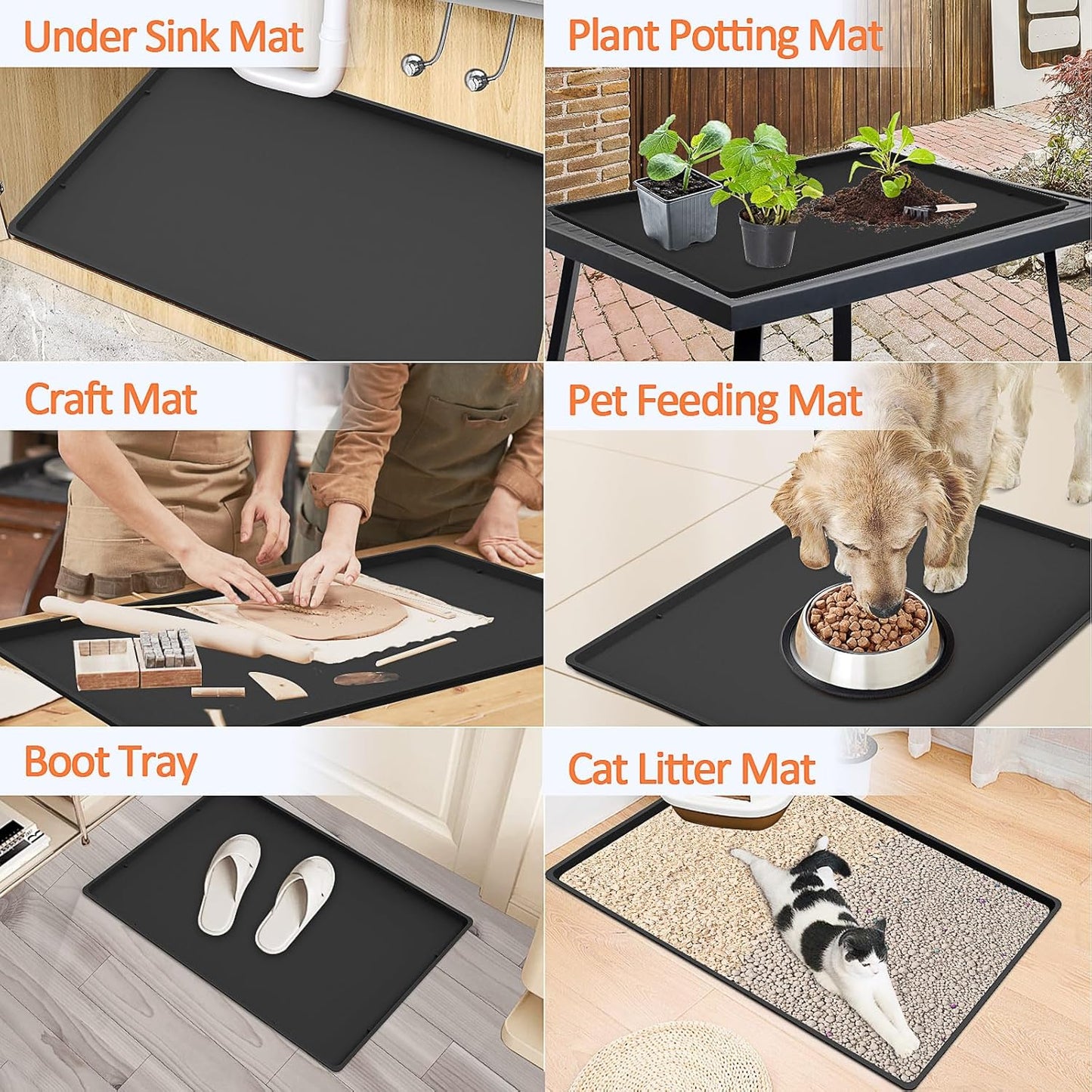 TOHONFOO Silicone Coffee Maker Mat with Lip, 19.7'' x 15'' Heavy Duty Coffee Maker Mat for Countertops, Coffee Tray Fit Under Coffee Machine Appliance Automatic Machines Espresso Accessory, Black