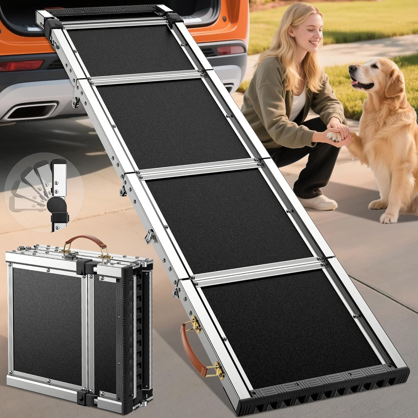 Extra Long 71”Dog Ramp for Car with Adjustable Head