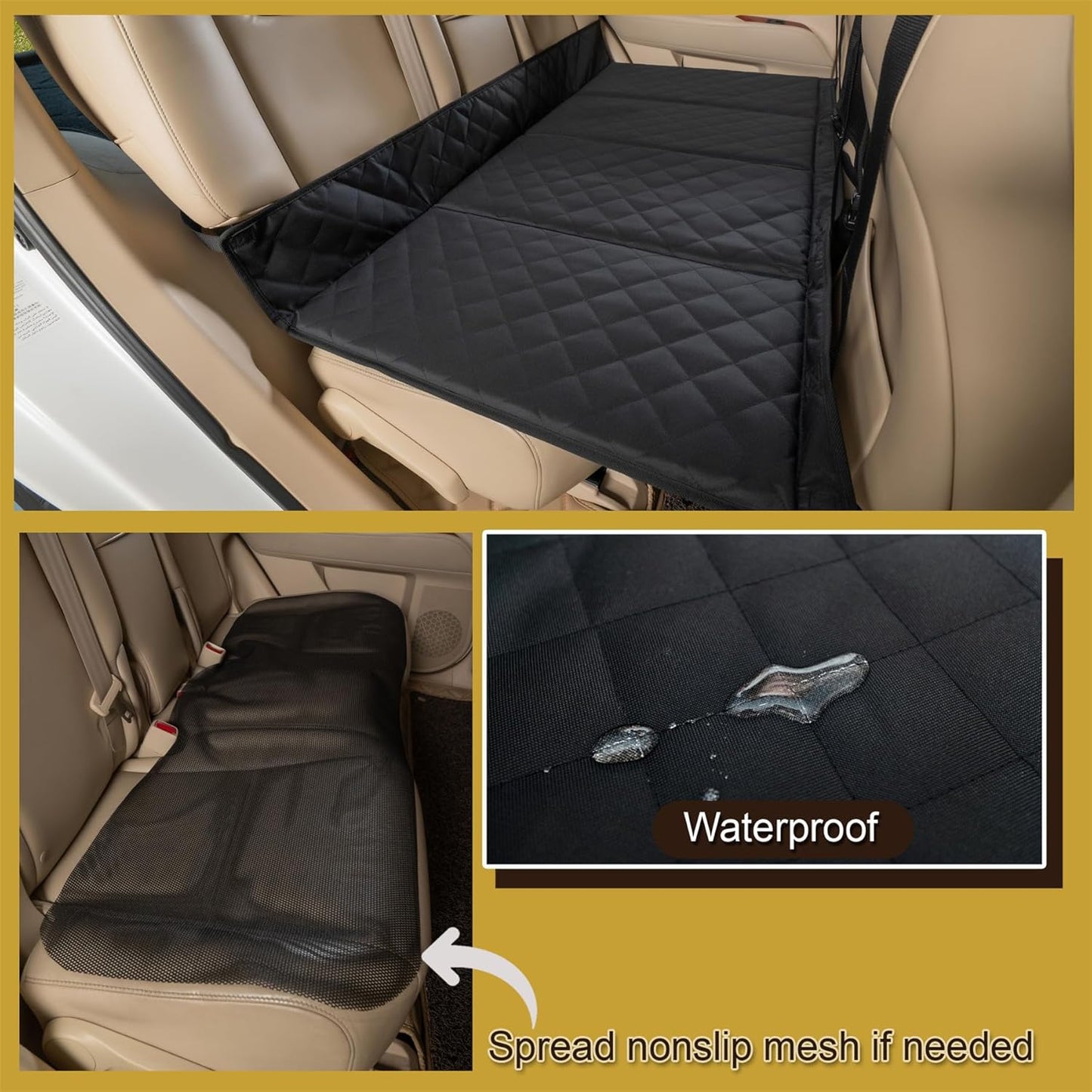 Car Bench Seat Extender for Dogs, Hammock Dog Bed with Firm Bottom for Car Camping Pet Travel Bed Mattress Pet Back Seat Protector for Standard Vehicles & SUVs (Black)