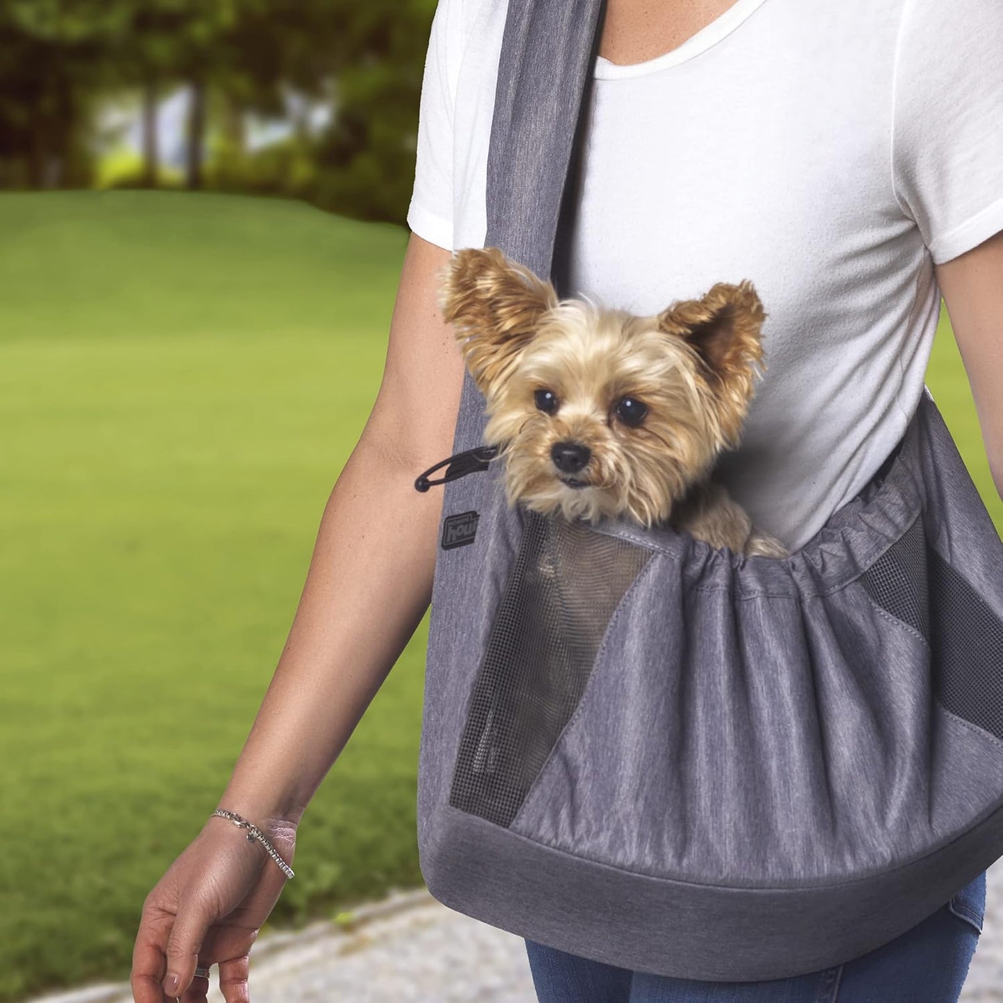 Outward Hound PupPak Sling Dog Carrier, Grey – Hands-Free Sling for Small Pets up to 15 lbs, Adjustable Strap, Mesh Ventilation, Zippered Pocket, Drawstring Fit – Ideal for Travel & Adventures