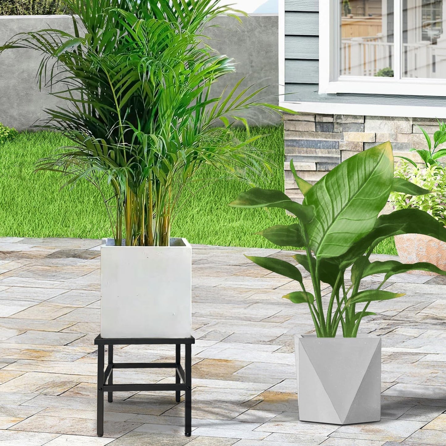 Plant Stand Indoor Outdoor,13 Inch Round Metal Plant Stands Riser,Heavy Duty Wrought Iron Pedestal Holders for Large Flower Pot,Outside Rust-Proof Black Flower Display Shelf for Patio,2-Pack