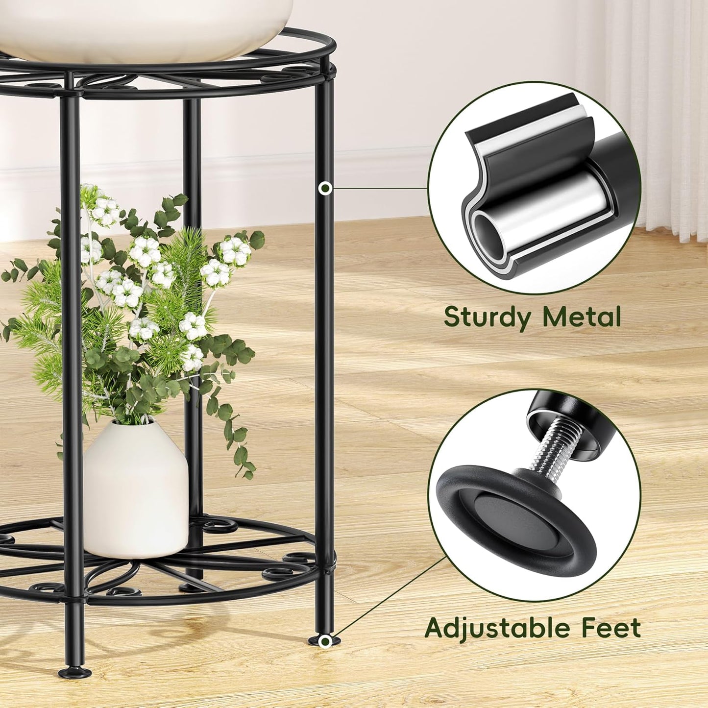 Plant Stand 2-Tier 10.2in Width 16.4in Tall Flower Pot Rack Small Plant Table Metal For Indoor Outdoor