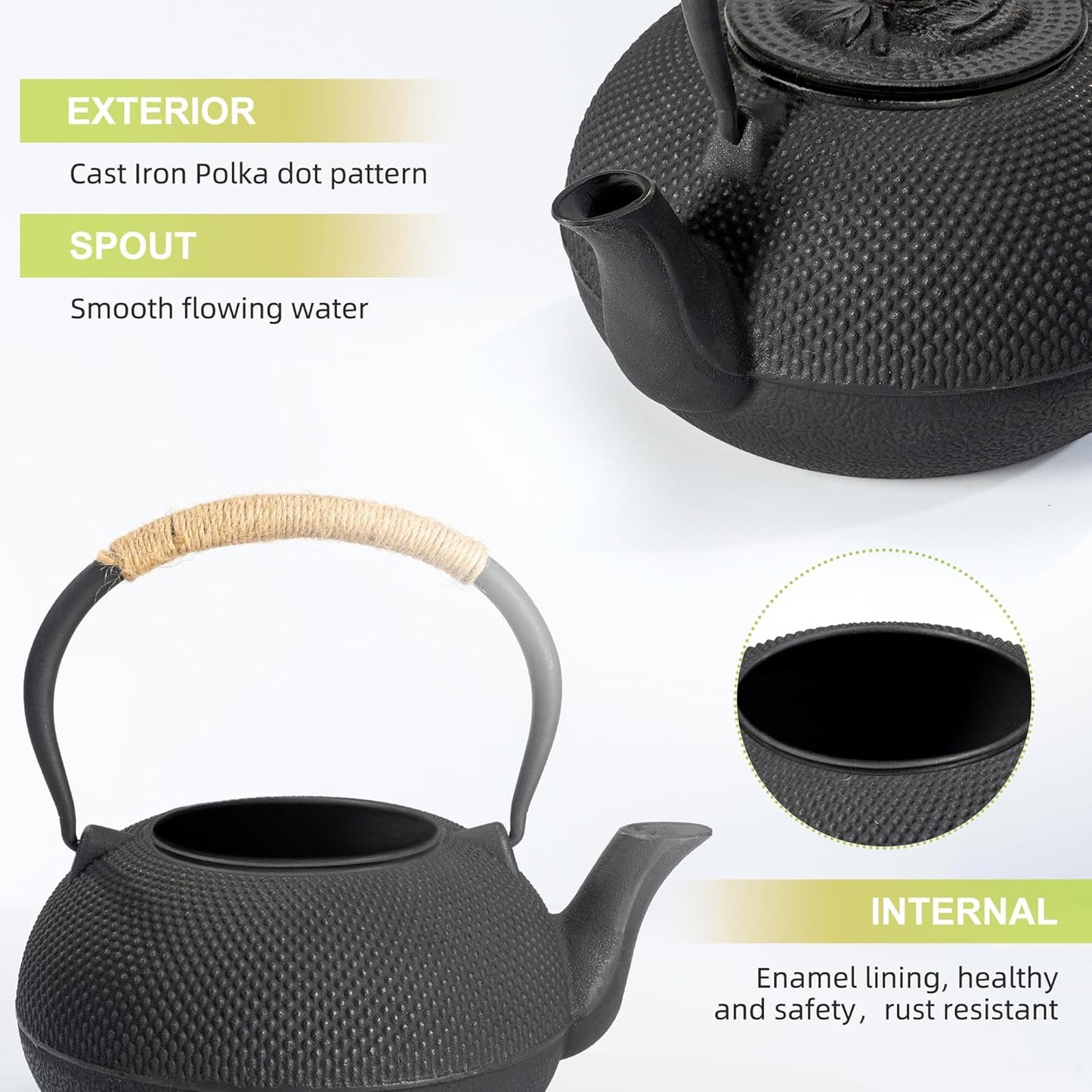 suyika Japanese Tetsubin Cast Iron Teapot Tea Kettle pot with Stainless Steel Infuser for Stovetop Safe Coated with Enameled Interior 22 oz/650 ml