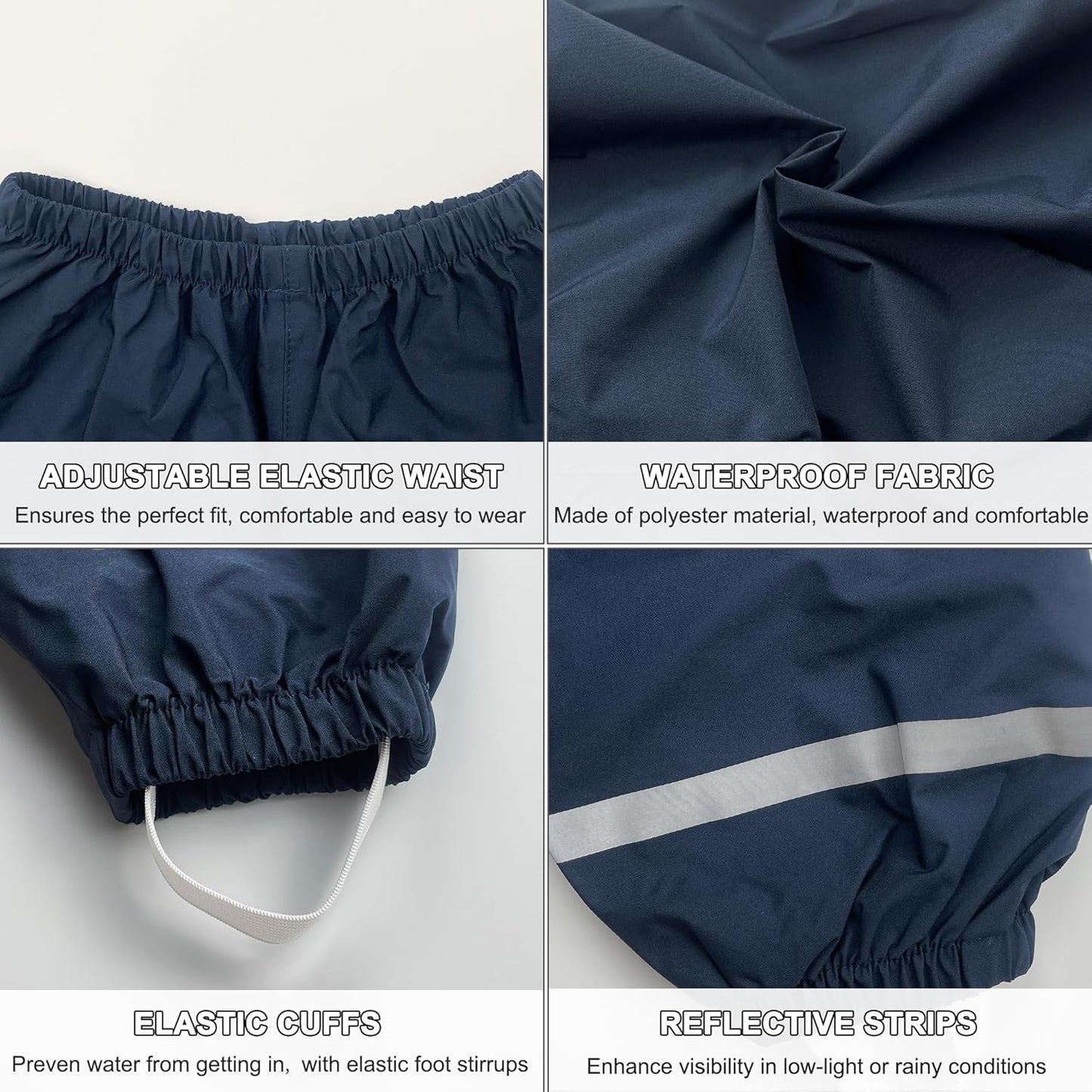 Fewlby Kids' Rain Pants Toddler Waterproof Trousers for Boys Girls