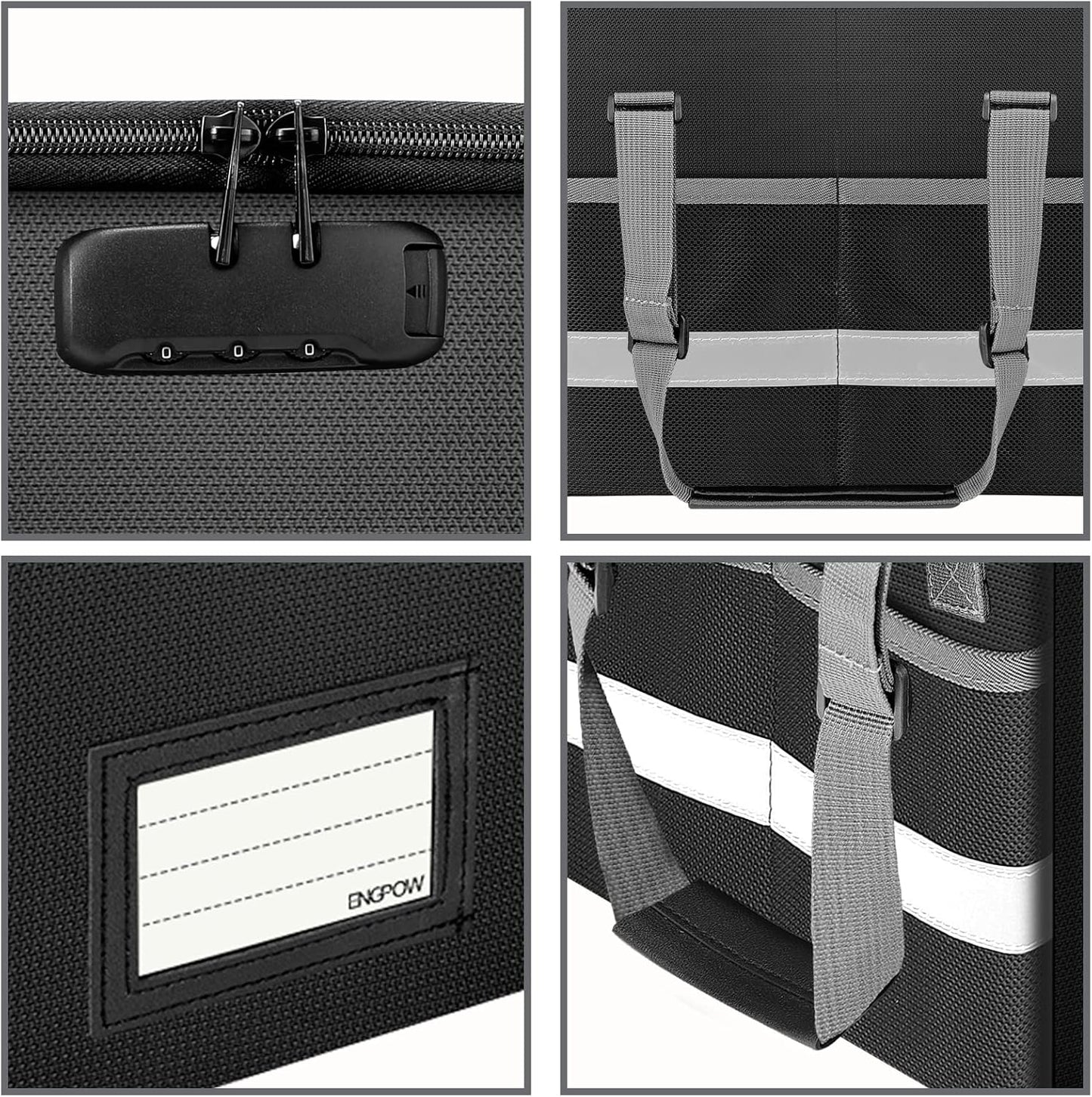 ENGPOW File Box with Lock,Fireproof Document Box with Zipper&Pockets,Collapsible File Organizer Filing Storage Cabinet with Handle,Portable Home Office Safe for Hanging Letter/Legal Folder,Black