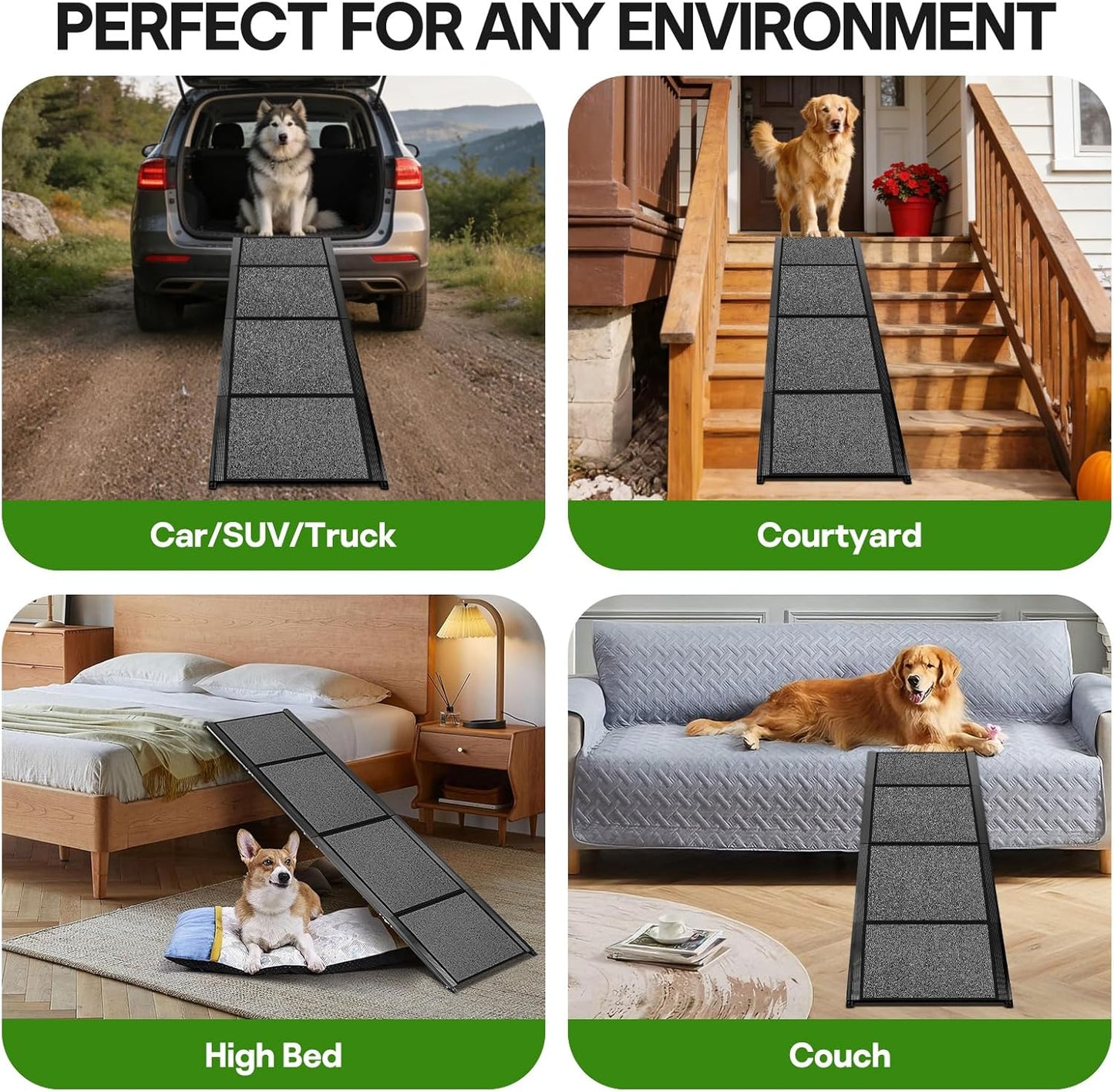 HEALLILY Dog ramp for Car, 71''x 20'' Dog Ramps for Large Dogs, Folding Outdoor Dog Ramps for Stairs, Up to 300LBS, Non-Slip Rug Surface, 5s installation, Dogs Car Steps for Large Dogs Suv, Truck, LKW