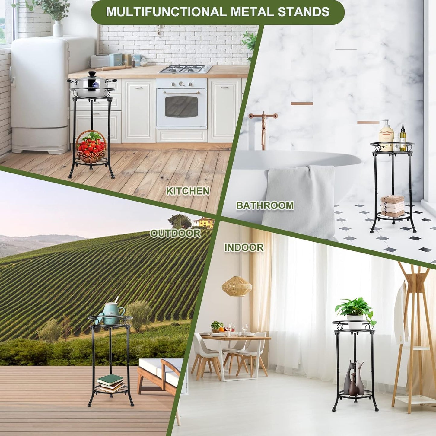 Plant Stand Indoor 2-Tier,20.3 Outdoor Tall Metal Plant Stands Black,Single Corner Heavy Duty Potted Holder Rack Rustproof,Flower Pot Stand for Planter Garden Balcony Patio Office Home