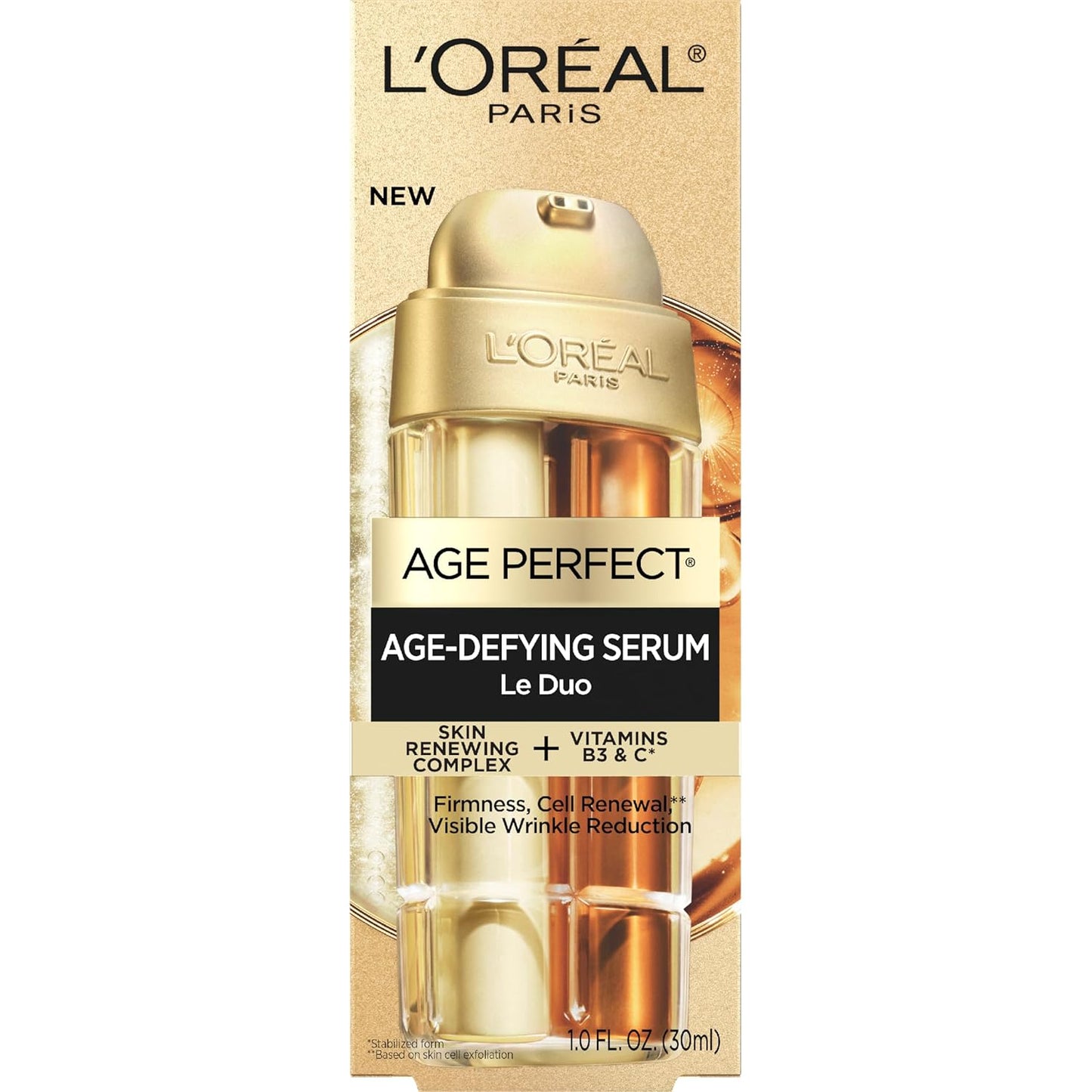 L'Oreal Paris Age Perfect Serum Le Duo, Brightening, Firming and Anti-Aging Serum for Face with Collagen Peptide, Vitamin C and B3, 1 fl oz + Sample