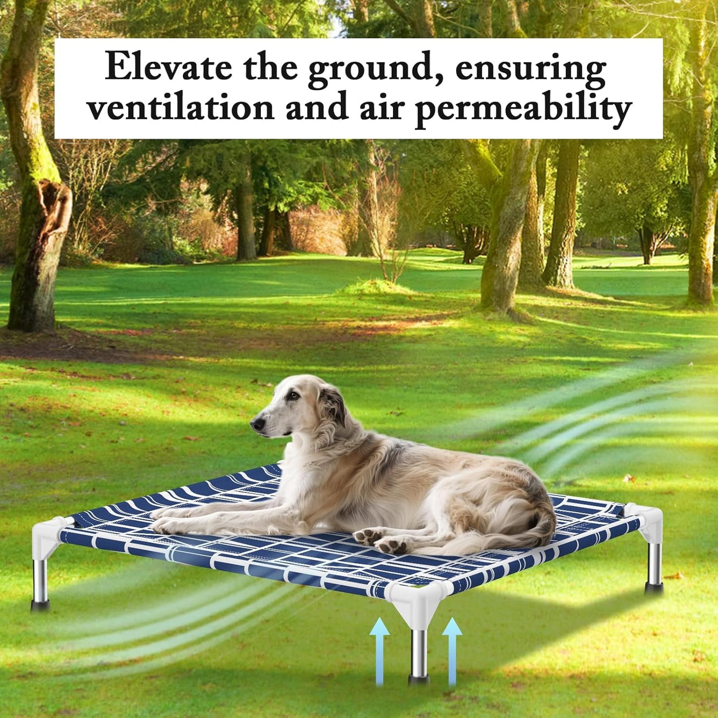 Elevated Dog Bed - Soft Comfortable Fabric, Easy to Clean, Stainless Steel Frame, Raised Design for Air Circulation, Durable Pet Cot for Medium Dogs, Breathable & Stable Pet Bed