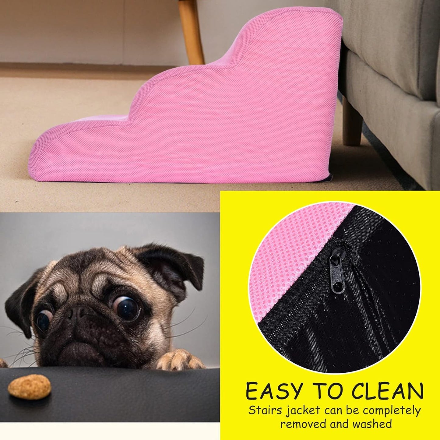 Pet Ladder - 3 Tier Foam Dog Ramps/Steps | Pet Ladder for Cats/Dogs Removable for Sofa, Couch and High Bed Climbing for Up to 150 Lb