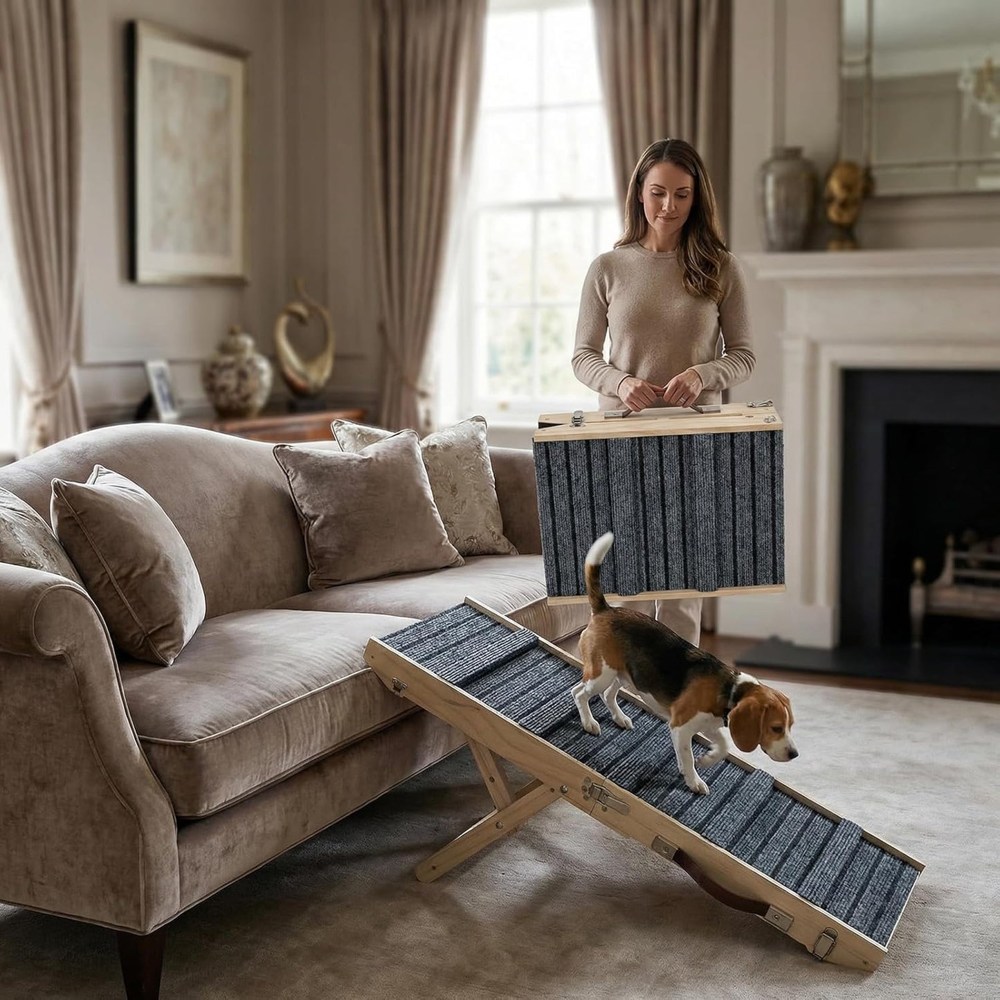 Dog Ramp for Couch, Foldable Small Dog Ramp for Low Bed, 4 Adjustable Height from 9‘‘ to 17.7“, Portable Stable Pet Steps with Non-Slip Pad, Pet Ramps Use for Sofa Couch Stairs