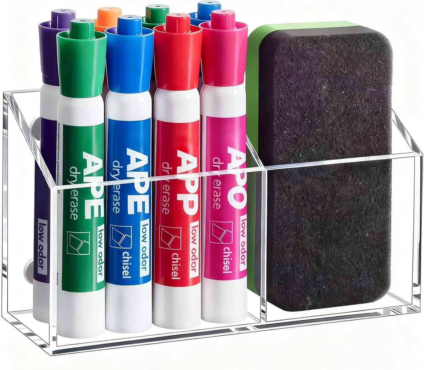 Magnetic Dry Erase Marker Holder for Whiteboard, Acrylic Magnet Pen Holder for Refrigerator Fridge, Marker Holder for Classroom Teacher, Pencil Cup, Office Accessories Decor, Locker Organizer
