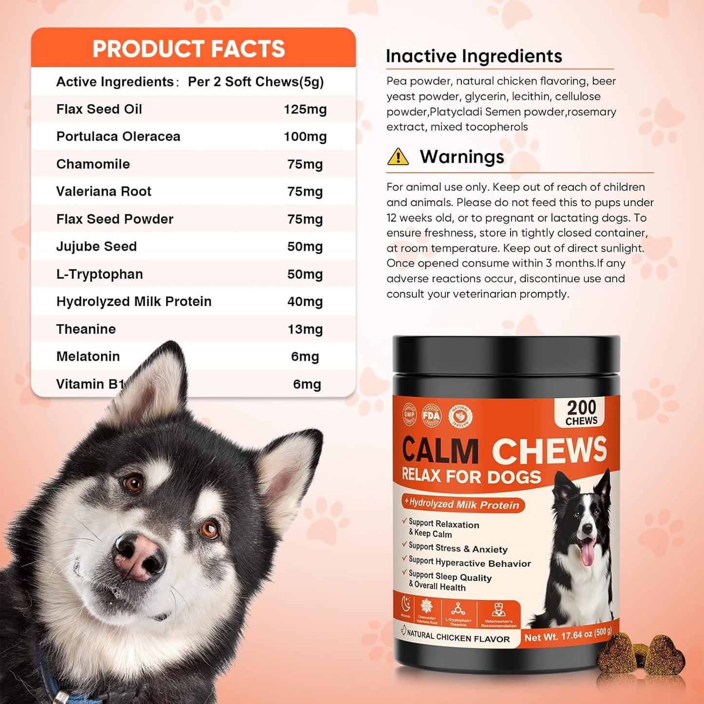 Calming Chews for Dogs-Dog Calming Chews Anxiety Relief Bites with Melatonin HMP for Dog Relaxing Aid-Car Anxiety Fireworks and Thunder Stress Relief Treats Supplements for Puppies Small All Dogs