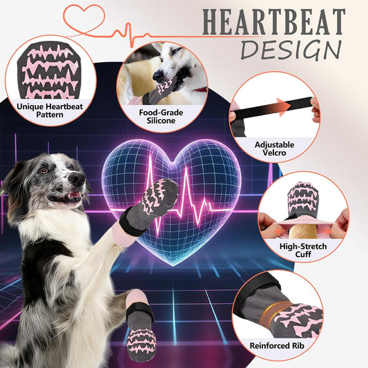 Anti Slip Dog Socks to Prevent Licking Paws, Double-Sided Grippy Dog Socks for Hardwood Floors, No Twist Paw Protector for Hot/Cold Pavement, Dog Booties for Small Medium Large Senior Dogs
