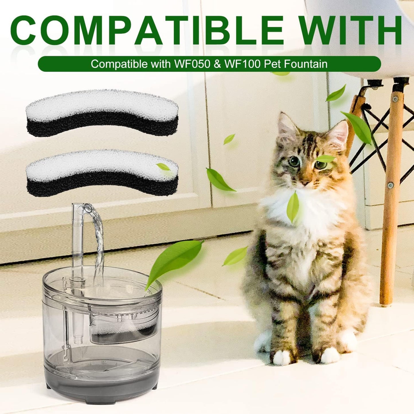 SAVITA 12pcs Cat Water Fountain Filters for NPET WF050 & WF100, Arc-Shaped Foam Sponge with Triple Filtration System