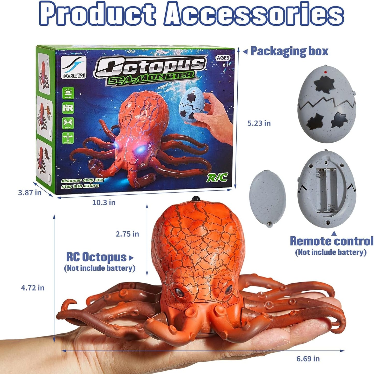Remote Control Animals Crawling RC Octopus Toy with Blue LED Eyes & Realistic Movement Crawling, Cool Gag Gifts or Birthday Gift for Boys Girls Ages 6+