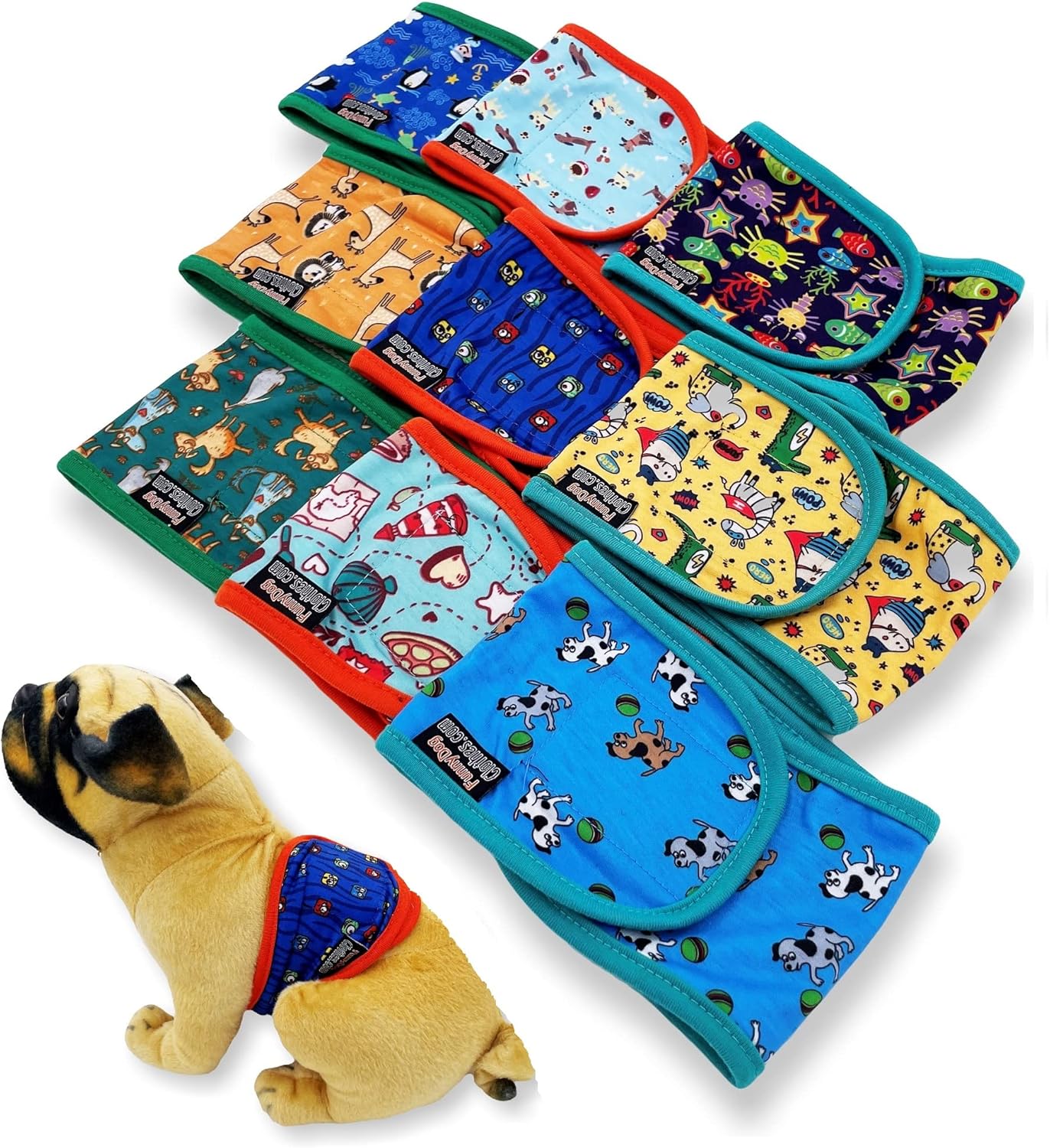 Pack of 3 Dog Belly Band Puppy Diapers Male Boy Belly Wrap Reusable Washable for Small Dog Breeds (S: Waist 11" - 13", Orange Trim)
