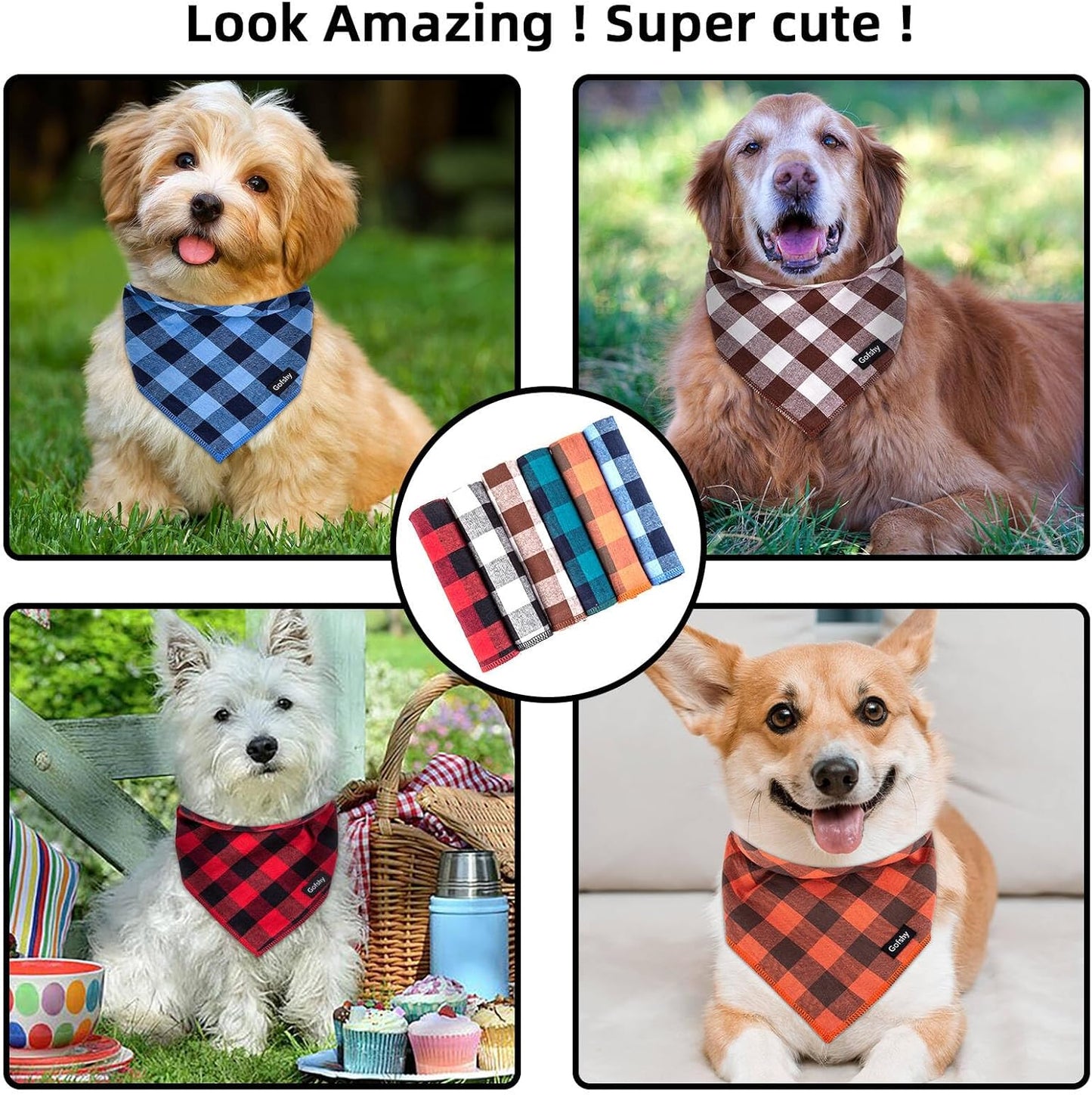 Boy Dog Bandana XLarge-Blue Black Dog Scarf Buffalo Plaid Printing Adjustable Bib Handkerchief Accessories for Large Dogs (XL)