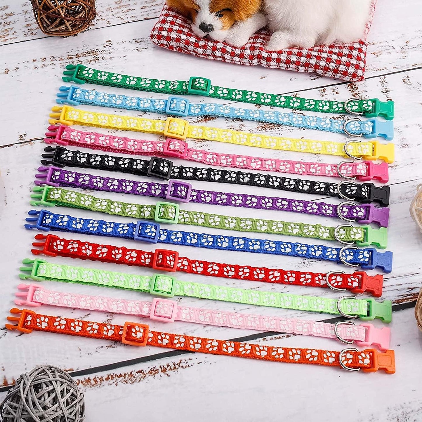 12 Pack Puppy Collars for Litter, Adjustable Puppy ID Collars Soft Nylon Whelping Collars for Newborn Litter Pets Medium