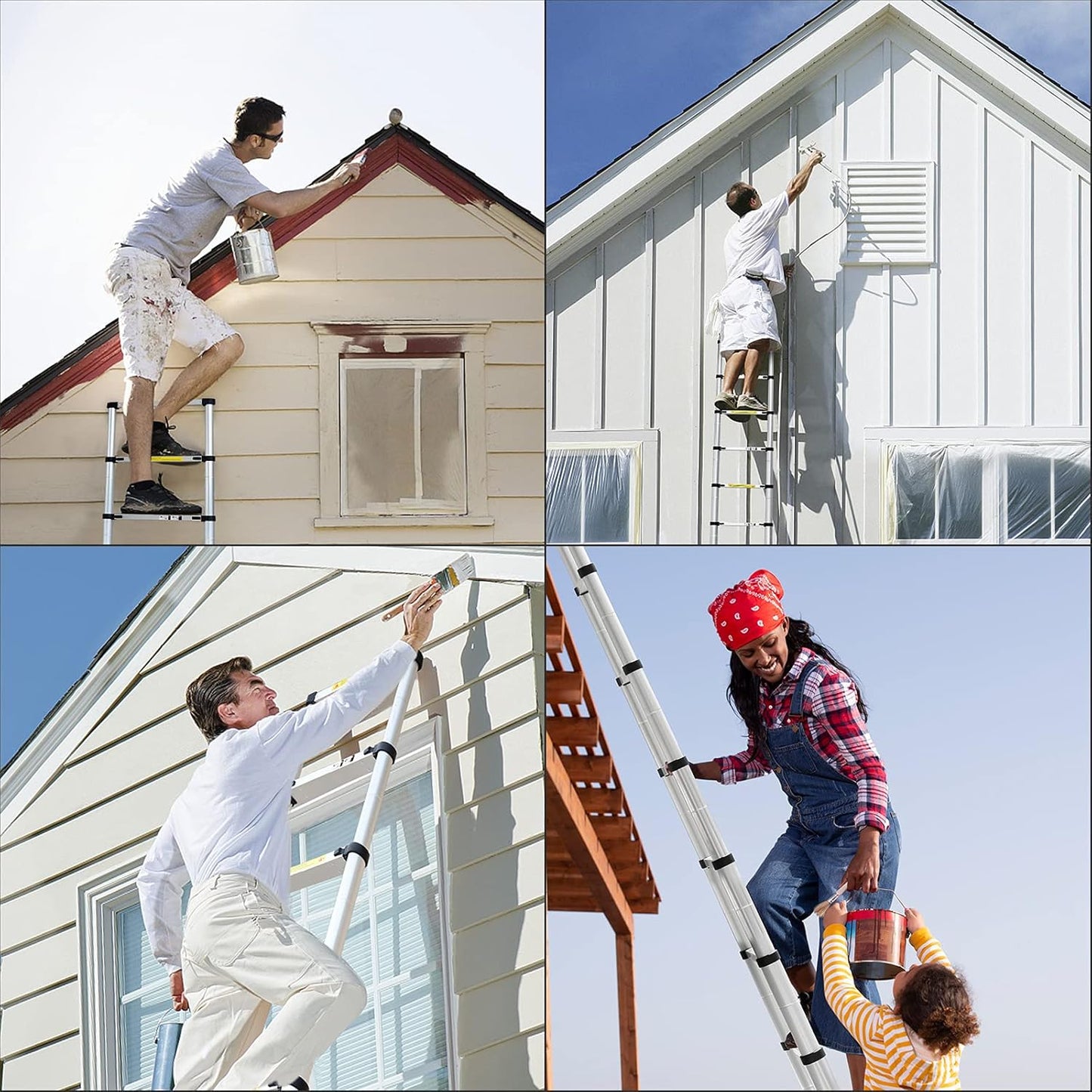 (8.5Ft/2.6M) Telescoping Ladders,EN131Standards Multi-Purpose Folding Aluminum Extension Ladder