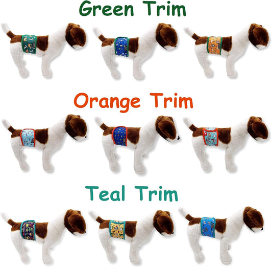Pack of 3 Dog Belly Band Puppy Diapers Male Boy Belly Wrap Reusable Washable for Small Dog Breeds (S: Waist 11" - 13", Orange Trim)