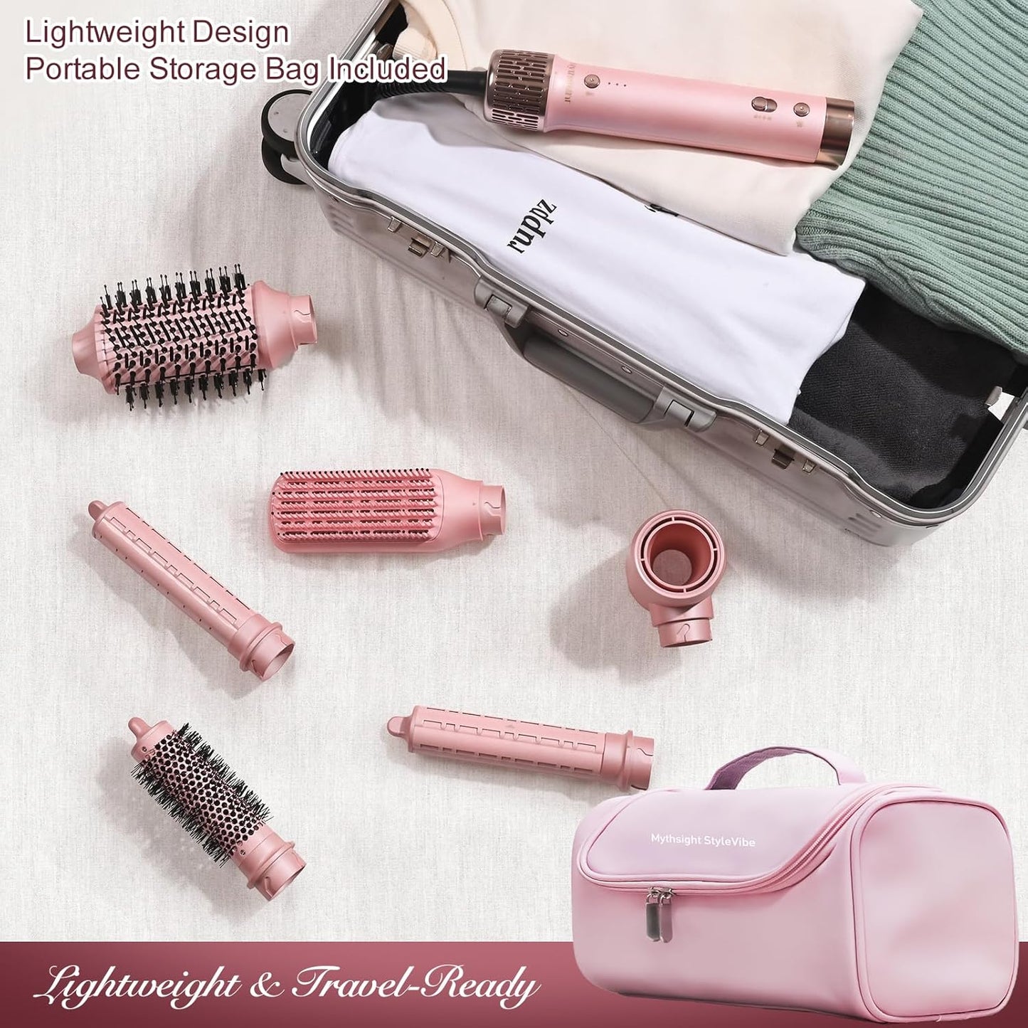 StyleVibe 6-in-1 Air Styler, Hair Dryer & Blow Dryer Brush with Travel Case - Auto Wrap Curls (L/R), Fast Drying, Thermal Round Brush for Smooth Blowouts & Frizz-Free Volume, No Heat Damage