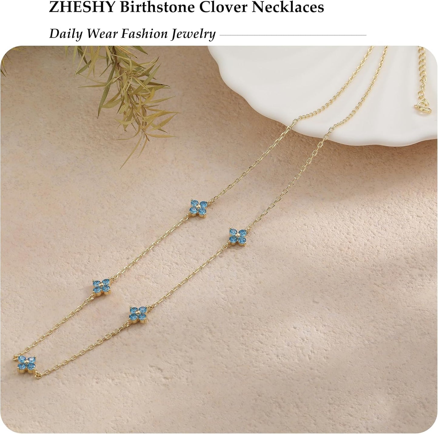 Birthstone Gold Necklace for Women Dainty Non Tarnish 14K Gold Plated Diamond Choker Necklaces Clover Emerald Green Cubic Zirconia Necklace Birthday Valentine's Day Gifts Womens Prom Gold Jewelry