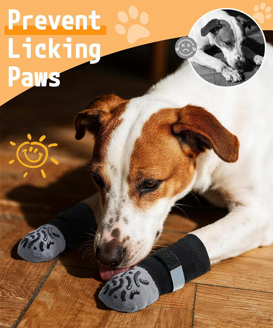 Non Slip Dog Socks with Grips, Dog Sock to Prevent Licking Paw for Senior Dogs, Dog Shoes for Hardwood Floors and Enhancing Traction, Paw Protector - Fits Small, Medium, Large Dogs - L