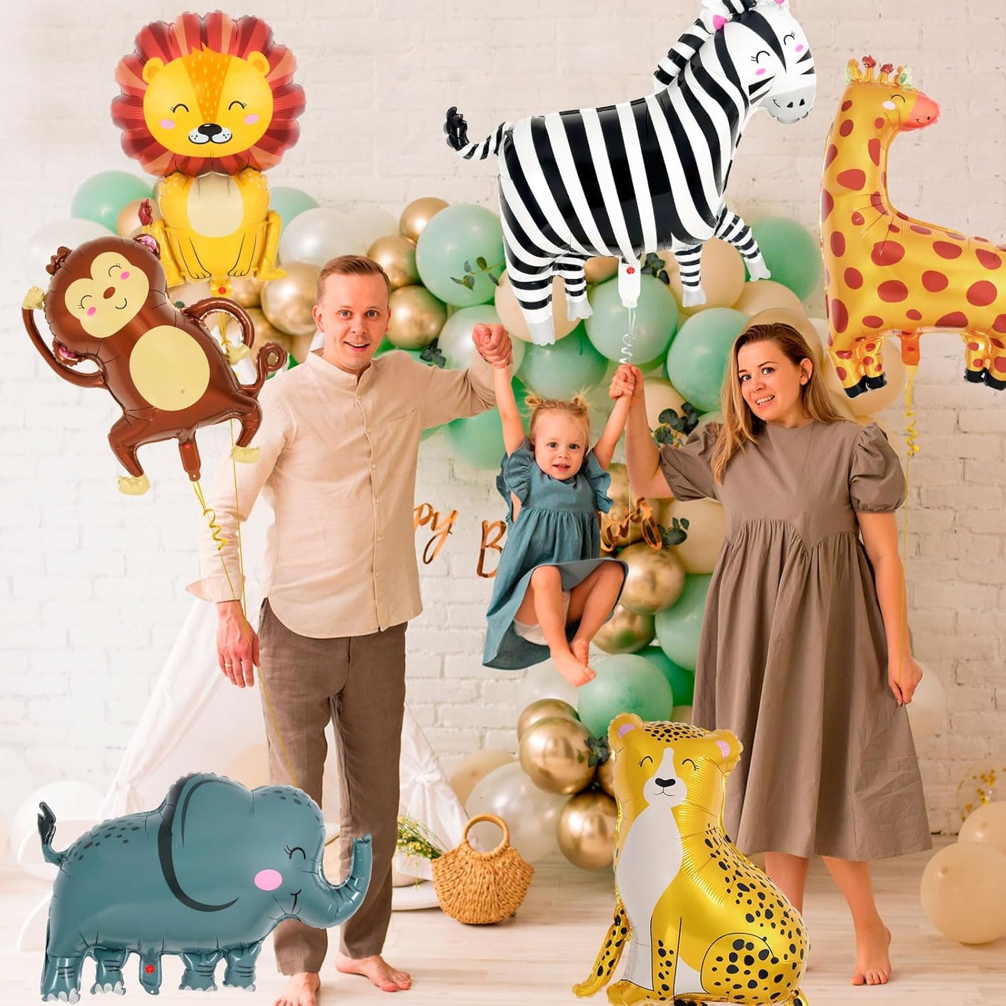 6 Pcs Safari Balloons,Jungle Safari Animals Foil Balloons,Giant Zoo Animal Balloon Zebra Elephant Monkey Lion Giraffe Leopard Shaped Animal Balloon for Zoo Wildlife Theme Birthday Party Decorations