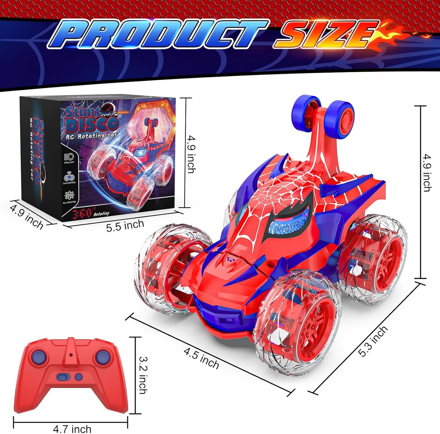 Remote Control Car Stunt RC Cars 360° Rotating with 2.4GHz Rechargeable Wheel Lights Toys Car Gift for Boys 3 4 5 6 7 8 9 10 11 12 (Red)