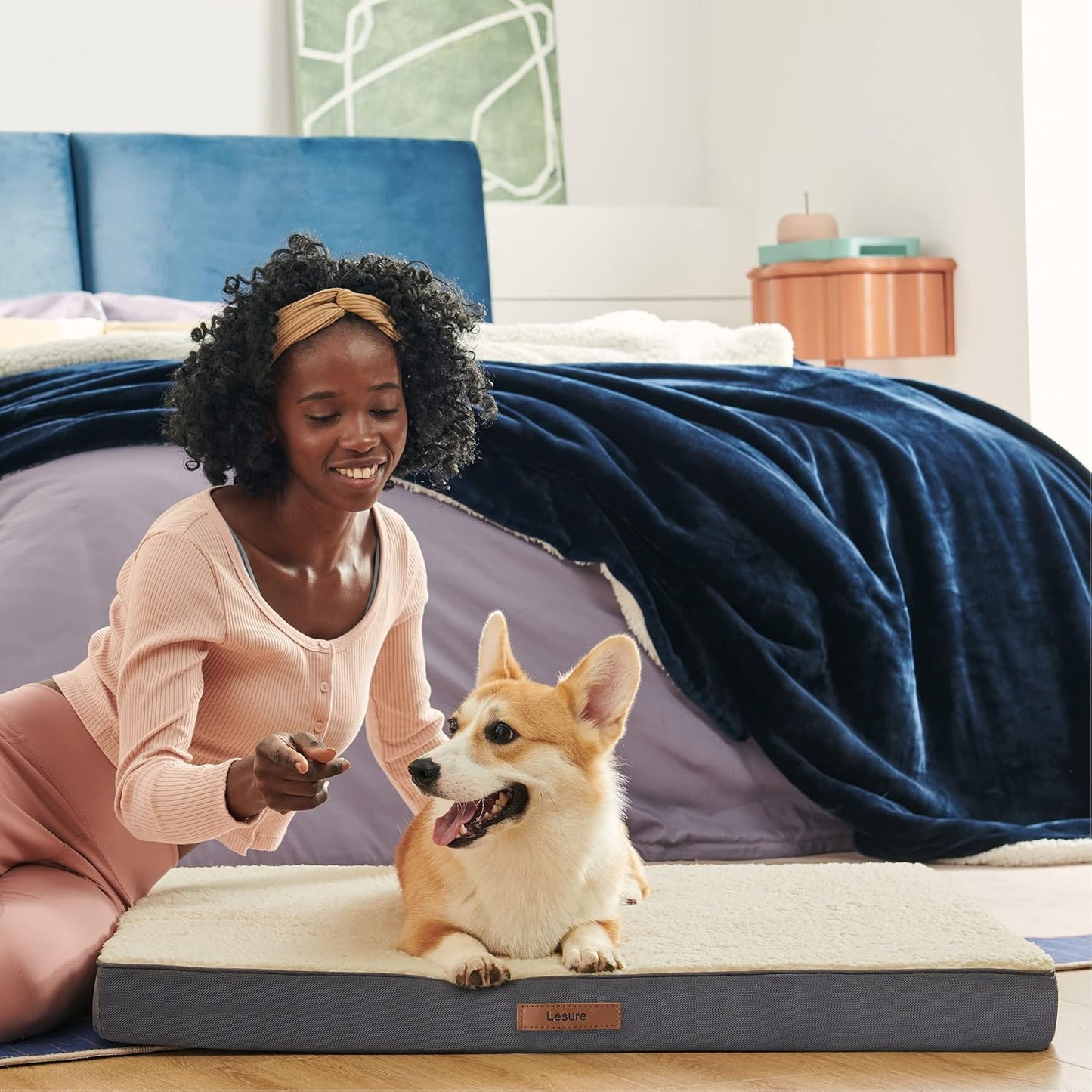 LE SURE XL Washable Dog Bed Cover Replacement Plush Fleece Cover for Orthopedic Egg Crate Foam Pet Mat 44x32x3 Inches, Grey
