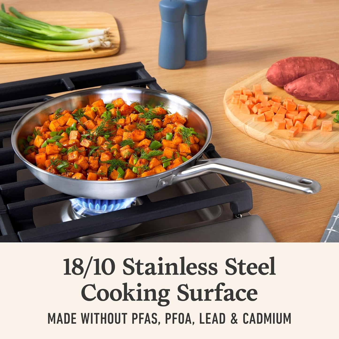 Calphalon Brushed 3-Ply Stainless Steel Cookware Set w/Turbo Heat Tech 6 Piece Includes Frying Pans, Pots and Pans Set, Induction, Oven Safe 450F, Brushed Stainless Silver