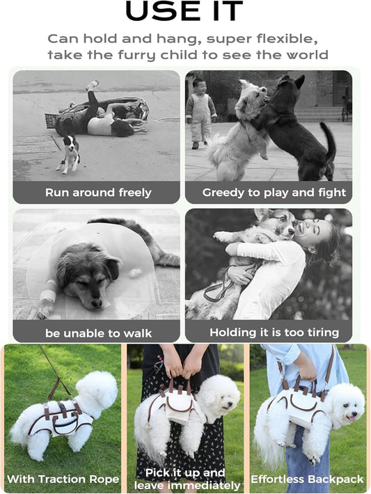 Dog Carry Sling, Full Body Sling with Handle, Hands Free Shoulder Carrier for Senior Dogs Joint Injuries, Joint Injuries, Up and Down Stairs (L, 14.3~19.8 lbs)
